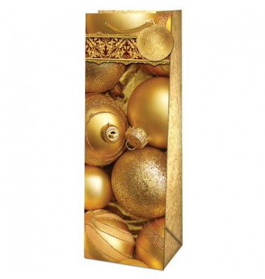 Geschenktasche 222-501TB Weihnachts-Flaschentragetasche Deko | 36x12,6x8,9cm, Weihnachten, Kordelband mit Geschenkanhänger, gold